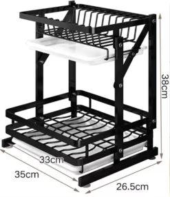 TammaT - Afdruiprek Met Lekbak 2 Laags – Inklapbaar - Afwasrek – Met 2 Lekbakken – Extra Accessories Voor Servies En Snijplanken - RVS - 38x35x26,5cm -Winkel Voor Schoonmaakartikelen 1037x1200 2