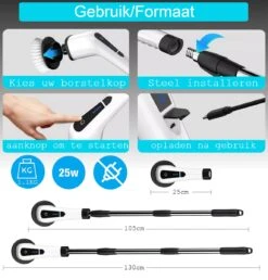 Merkloos Scrubclean Elektrische Schoonmaakborstel-7 In 1 Schrobber Met Steel-2 Standen Poetsmachine-max 130cm-badkamer/keuken/auto +gratis Houder -Winkel Voor Schoonmaakartikelen 1150x1200 2