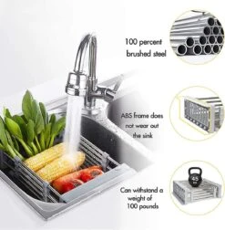 IBright Verstelbare Keukenrek - Gootsteen Mand - Afdruiprek – Vergiet – Verstelbaar In Lengte - Uitschuifbaar - RVS Grijs -Winkel Voor Schoonmaakartikelen 1174x1200 3