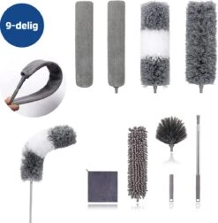 Woodoro Ragebol Uitschuifbaar Complete 9-Delige Set - Verstelbare Telescoopsteel - Plumeau - RVS - Zwart & Grijs