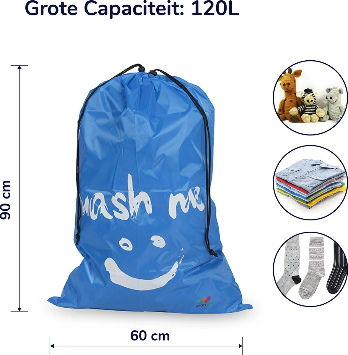 Wonair - Waszakken voor wasgoed - 60x90cm - Hemelsblauw - Met trekkoord Wonair - Waszakken Voor Wasgoed - 60x90cm - Hemelsblauw - Met Trekkoord -Winkel Voor Schoonmaakartikelen