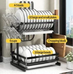 Doogo® Afdruiprek Met Lekbak 2 Laags – Inklapbaar - Muur Hangen Mogelijke - Afwasrek – Met 2 Lekbakken – Extra Accessories Voor Servies En Snijplanken - RVS -Winkel Voor Schoonmaakartikelen 1195x1200 7