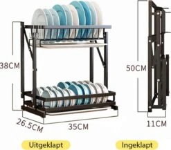 Doogo® Afdruiprek Met Lekbak 2 Laags – Inklapbaar - Muur Hangen Mogelijke - Afwasrek – Met 2 Lekbakken – Extra Accessories Voor Servies En Snijplanken - RVS -Winkel Voor Schoonmaakartikelen 1200x1056