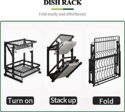 TammaT - Afdruiprek Met Lekbak 2 Laags – Inklapbaar - Afwasrek – Met 2 Lekbakken – Extra Accessories Voor Servies En Snijplanken - RVS - 38x35x26,5cm -Winkel Voor Schoonmaakartikelen 1200x1076