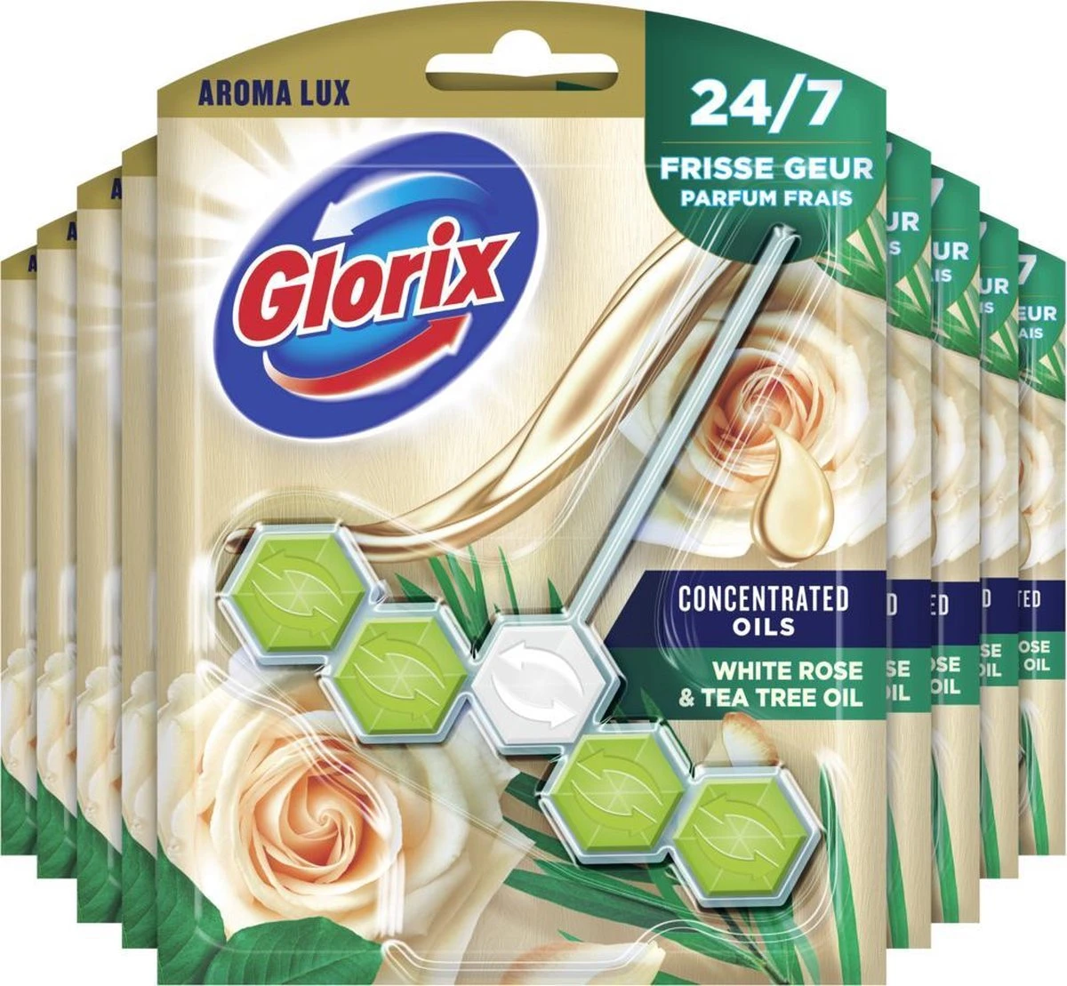 Glorix Aroma Lux Toiletblokken White Rose & Tea Tree Oil - 9 x 55g - Voordeelverpakking Glorix Aroma Lux Toiletblokken White Rose & Tea Tree Oil - 9 X 55g - Voordeelverpakking -Winkel Voor Schoonmaakartikelen 1200x1109 3