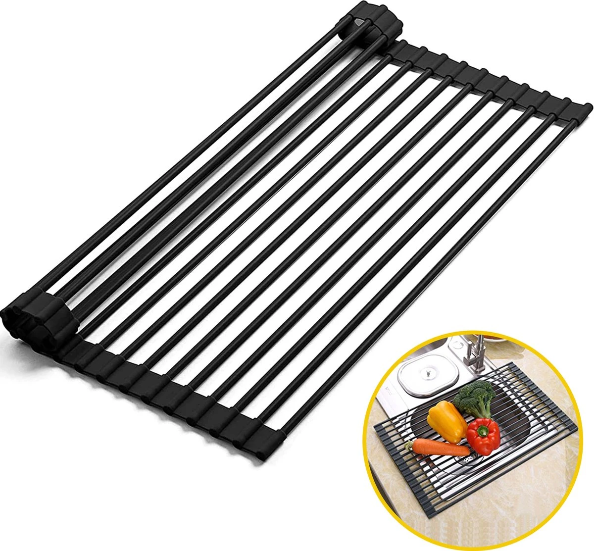 Kitch&Life Afdruiprek oprolbaar - Mat Zwart - Pannenonderzetter - Afdruipmat - Keukenrek 3-in-1 Kitch&Life Afdruiprek Oprolbaar - Mat Zwart - Pannenonderzetter - Afdruipmat - Keukenrek 3-in-1 -Winkel Voor Schoonmaakartikelen 1200x1113 1