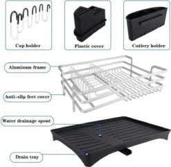 Doogo® Afdruiprek Met Bestekkorf En Lekbak Voor Keukenborden En Bestek Afdruiprek Met Draaibare Uitloop -Winkel Voor Schoonmaakartikelen 1200x1169 12
