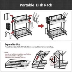 TammaT - Afdruiprek Met Lekbak 2 Laags – Inklapbaar - Afwasrek – Met 2 Lekbakken – Extra Accessories Voor Servies En Snijplanken - RVS - 38x35x26,5cm -Winkel Voor Schoonmaakartikelen 1200x1200 1215