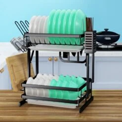 TammaT - Afdruiprek Met Lekbak 2 Laags – Inklapbaar - Afwasrek – Met 2 Lekbakken – Extra Accessories Voor Servies En Snijplanken - RVS - 38x35x26,5cm -Winkel Voor Schoonmaakartikelen 1200x1200 1216