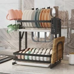 TammaT - Afdruiprek Met Lekbak 2 Laags – Inklapbaar - Afwasrek – Met 2 Lekbakken – Extra Accessories Voor Servies En Snijplanken - RVS - 38x35x26,5cm -Winkel Voor Schoonmaakartikelen 1200x1200 1218