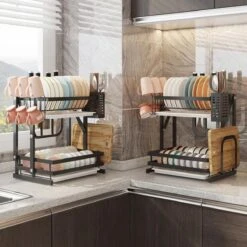 TammaT - Afdruiprek Met Lekbak 2 Laags – Inklapbaar - Afwasrek – Met 2 Lekbakken – Extra Accessories Voor Servies En Snijplanken - RVS - 38x35x26,5cm -Winkel Voor Schoonmaakartikelen 1200x1200 1219