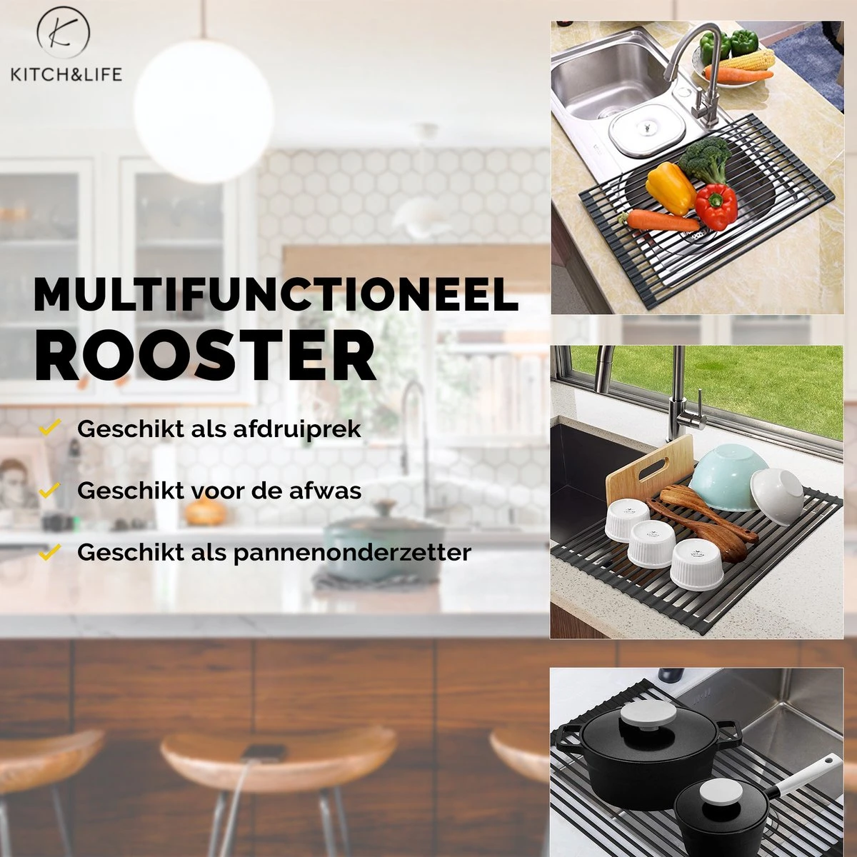 Kitch&Life Afdruiprek oprolbaar - Mat Zwart - Pannenonderzetter - Afdruipmat - Keukenrek 3-in-1 Kitch&Life Afdruiprek Oprolbaar - Mat Zwart - Pannenonderzetter - Afdruipmat - Keukenrek 3-in-1 -Winkel Voor Schoonmaakartikelen 1200x1200 1460