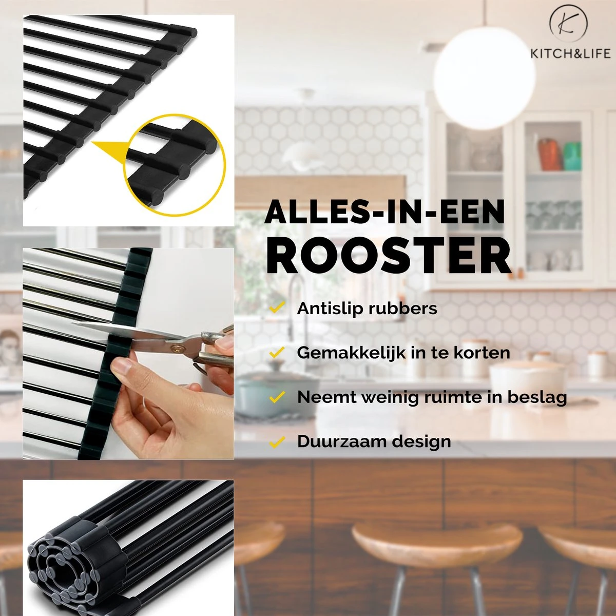 Kitch&Life Afdruiprek oprolbaar - Mat Zwart - Pannenonderzetter - Afdruipmat - Keukenrek 3-in-1 Kitch&Life Afdruiprek Oprolbaar - Mat Zwart - Pannenonderzetter - Afdruipmat - Keukenrek 3-in-1 -Winkel Voor Schoonmaakartikelen 1200x1200 1461