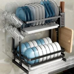 Doogo® Afdruiprek Met Lekbak 2 Laags – Inklapbaar - Muur Hangen Mogelijke - Afwasrek – Met 2 Lekbakken – Extra Accessories Voor Servies En Snijplanken - RVS -Winkel Voor Schoonmaakartikelen 1200x1200 1474