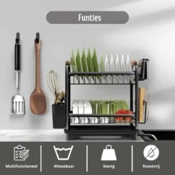 Afdruiprek - Zwart/ Met Flexibele Water Afvoer/ Borden, Pannen Bestek/ RVS/ Lichtgewicht/ Lekbak/ Luxe Uitvoering -Winkel Voor Schoonmaakartikelen 1200x1200 1492