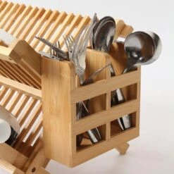 Merkloos Decopatent® Afdruiprek Voor Afwas - Bamboe - Hout - Inklapbaar Afdruiprek - Afwasrekje Inclusief Bestekhouder - Afwas Druiprek -Winkel Voor Schoonmaakartikelen 1200x1200 1511