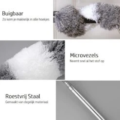 Vannons - Plumeau - Ragebol - Plumeau Uitschuifbaar Tot 245 Cm - Met Telescoopsteel - Wasbaar Microvezel - Grijs Wit -Winkel Voor Schoonmaakartikelen 1200x1200 1781