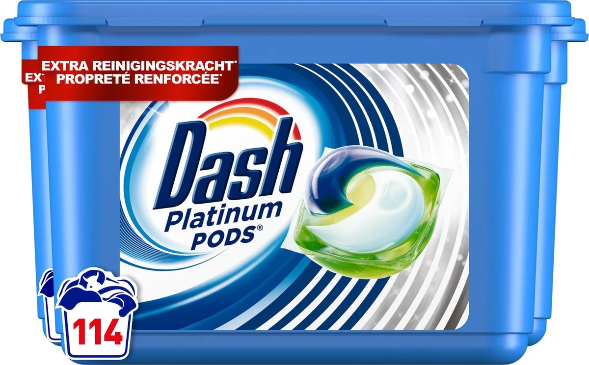 Dash Platinum Wasmiddel Pods - Wascapsules - Extra Reinigingskracht - Voordeelverpakking 3 x 38 Wasbeurten Dash Platinum Wasmiddel Pods - Wascapsules - Extra Reinigingskracht - Voordeelverpakking 3 X 38 Wasbeurten -Winkel Voor Schoonmaakartikelen