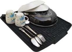 HOMYHON Afdruipmat -Afdruipmat Siliconen -Pannenonderzetter- Antislip -Hittebestendig - Aanrecht Mat -Siliconen Mat - 40 X 46 Cm - Zwart -Winkel Voor Schoonmaakartikelen 1200x876