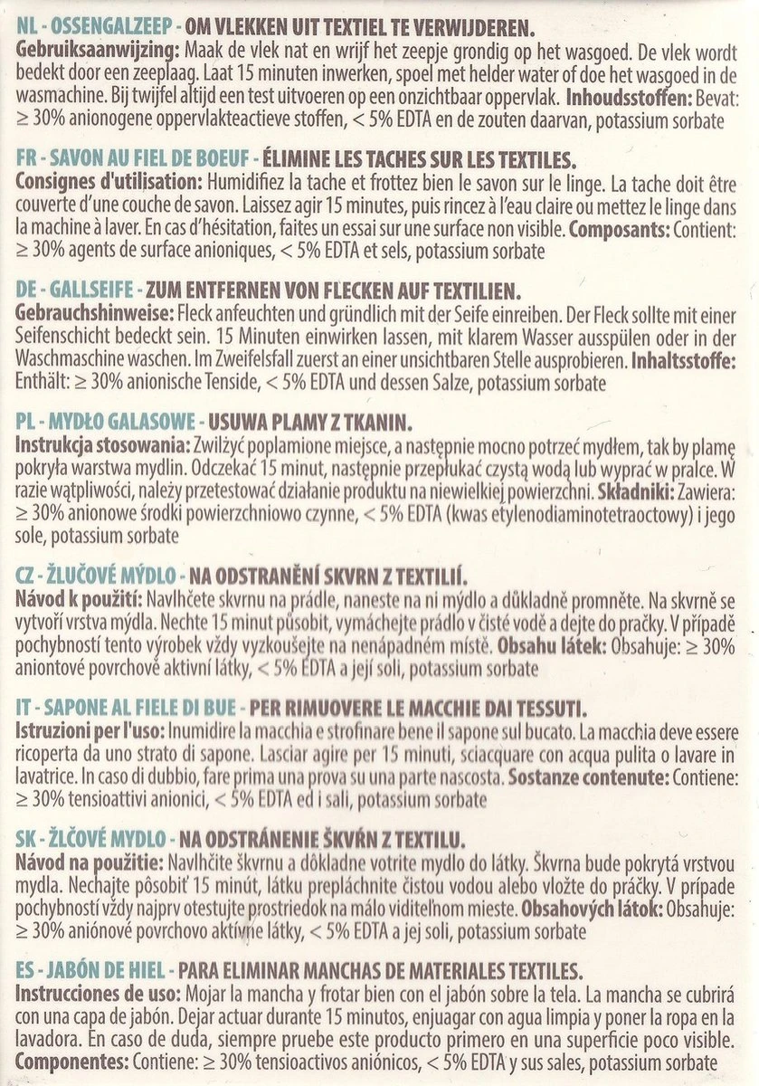 Authentieke ossengalzeep - Vlekkenverwijderaar voor textiel - 100g - Mariette. Authentieke Ossengalzeep - Vlekkenverwijderaar Voor Textiel - 100g - Mariette. -Winkel Voor Schoonmaakartikelen